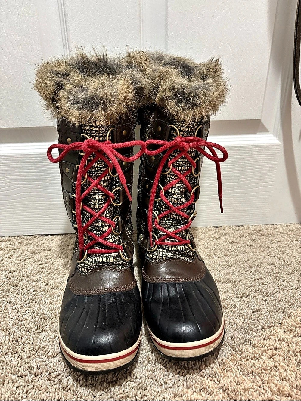 Sorel Joan of Arctic Wedge Winter Boots Black Brown US 10